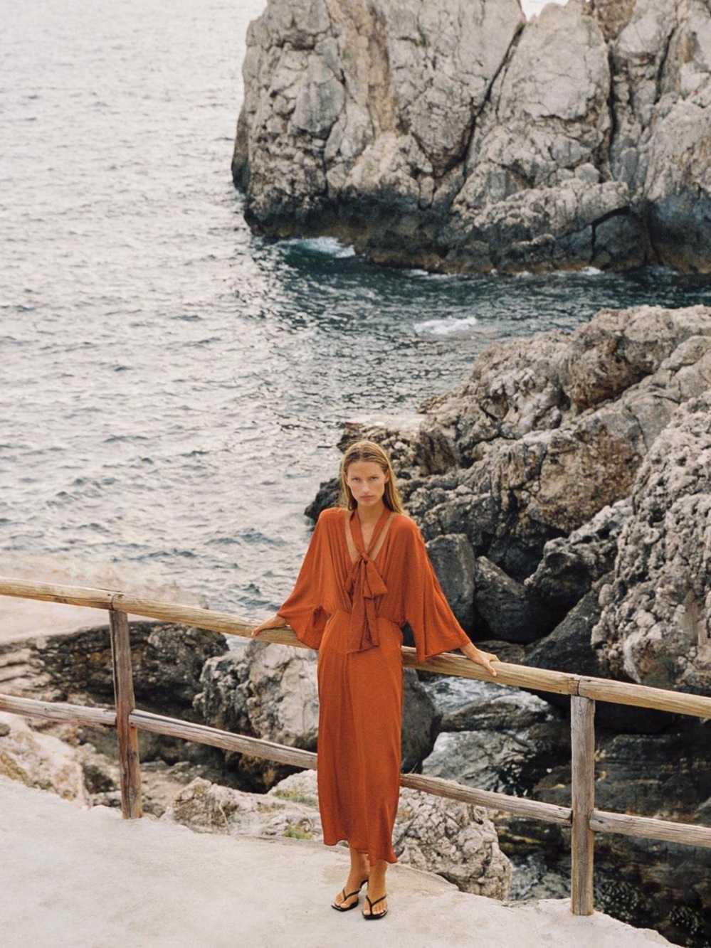 ZARA SATIN SCARF-EFFECT MIDI DRESS